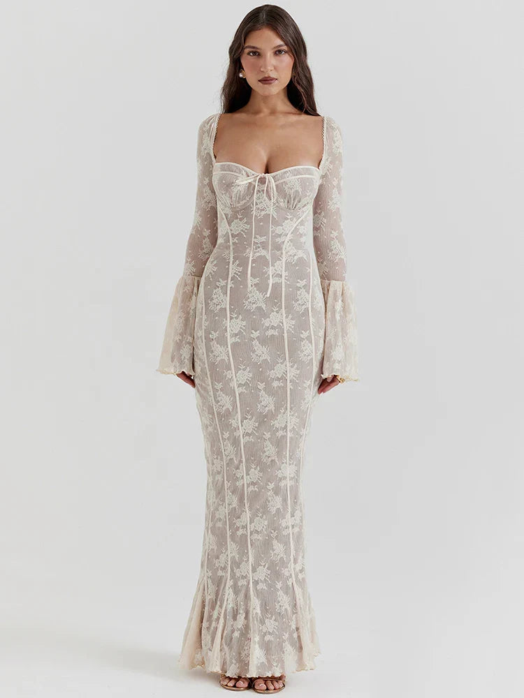 Pink Lace Backless Maxi Dress