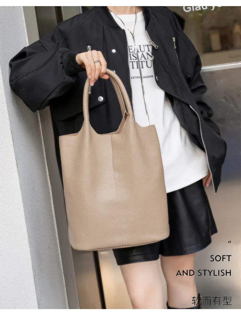 saga™ – light blue bucket bag in luxury leather look