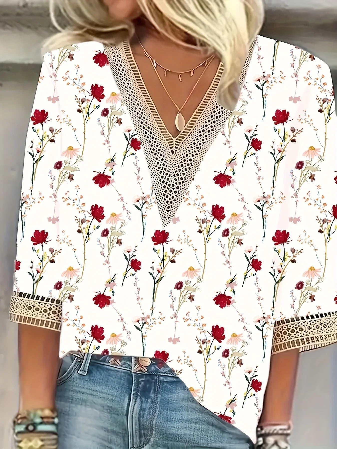 Bohemian V-Neck Blouse with Pattern | Olsen & Olsen™