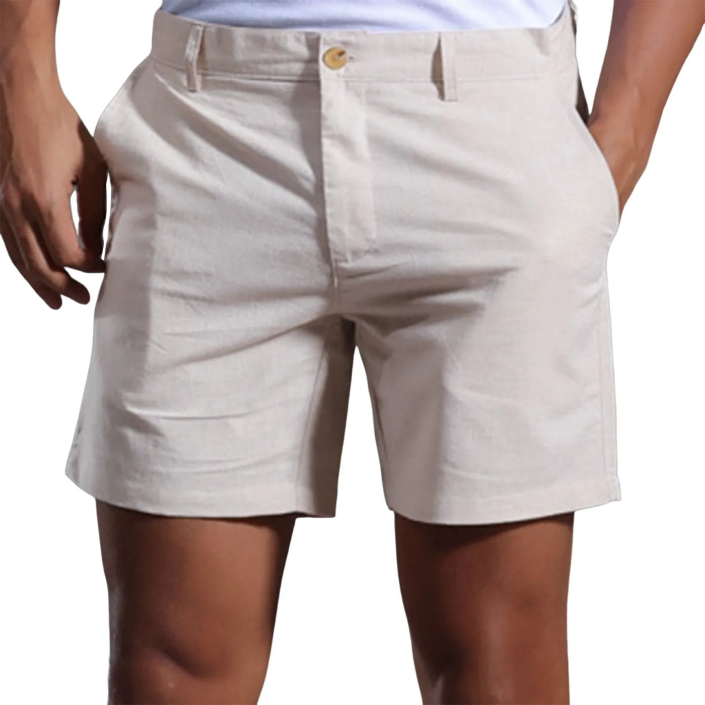 BEACHSIDE LINEN SHORTS – SLIM FIT WITH BUTTON DETAIL