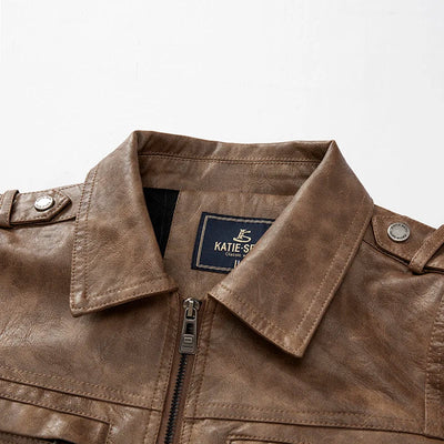 Frederik™ Raw – Brown leather jacket with vintage structure and broad shoulders