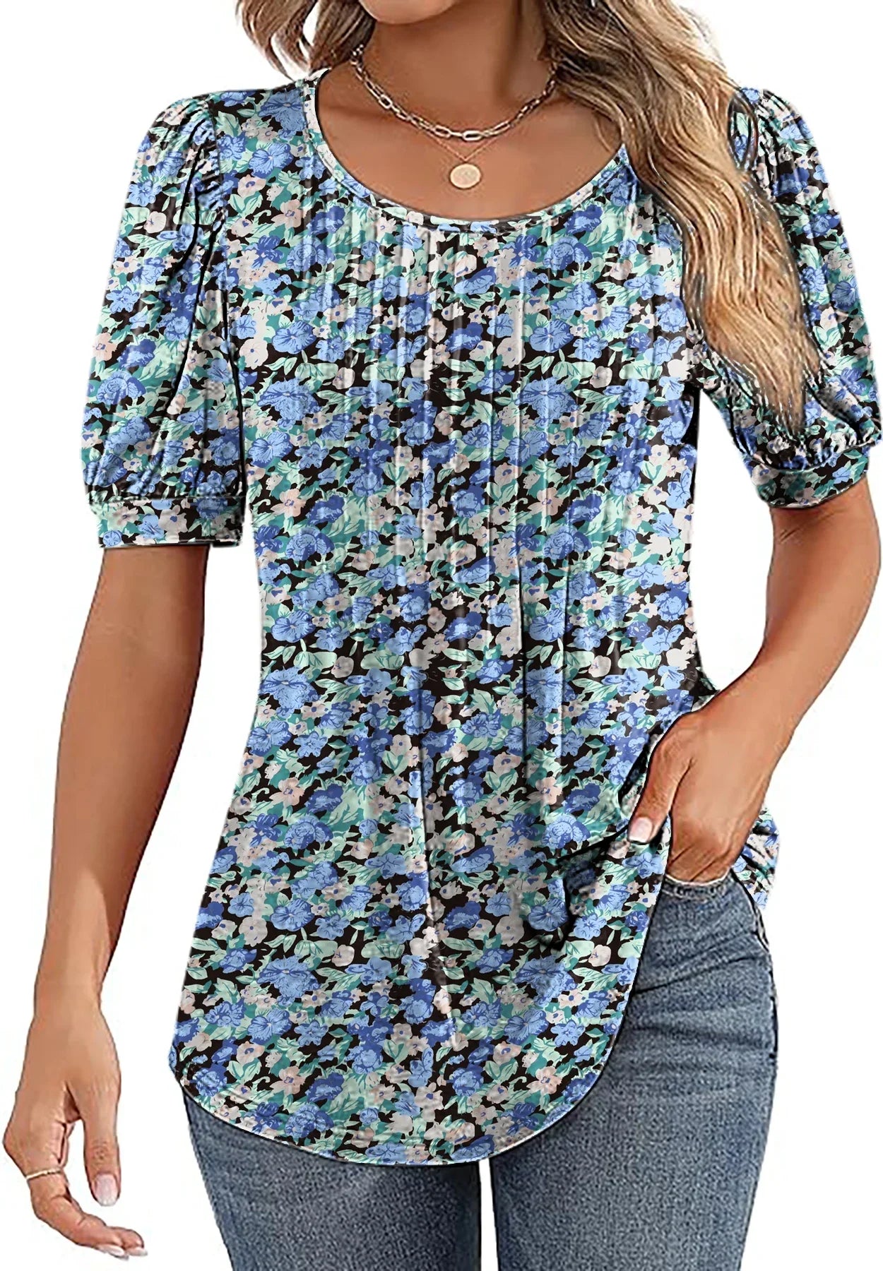 Flower Print Tunic with Puff Sleeves | Olsen & Olsen™