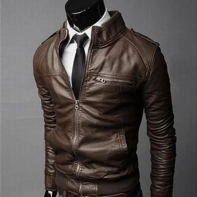 Bruno™ Urban – Brown Leather Jacket with Biker Details and Shirt Collar