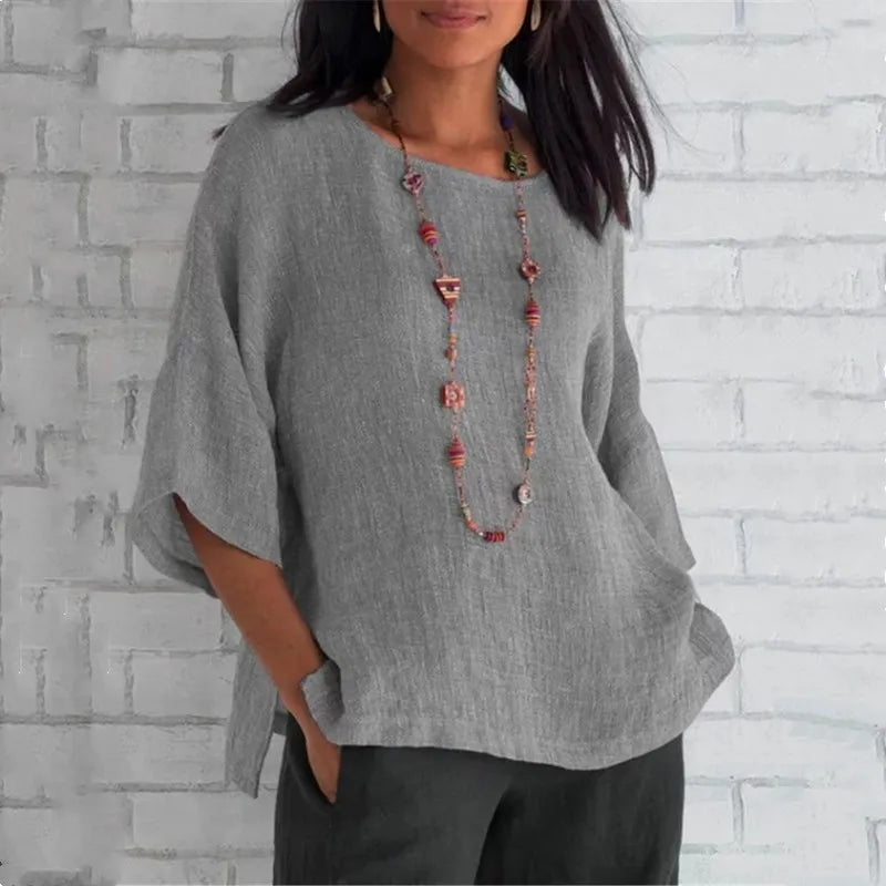 Loose-Fitting Linen Blouse with Short Sleeves | Olsen & Olsen™