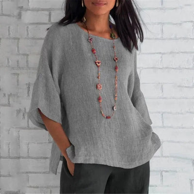 Loose-Fitting Linen Blouse with Short Sleeves | Olsen & Olsen™