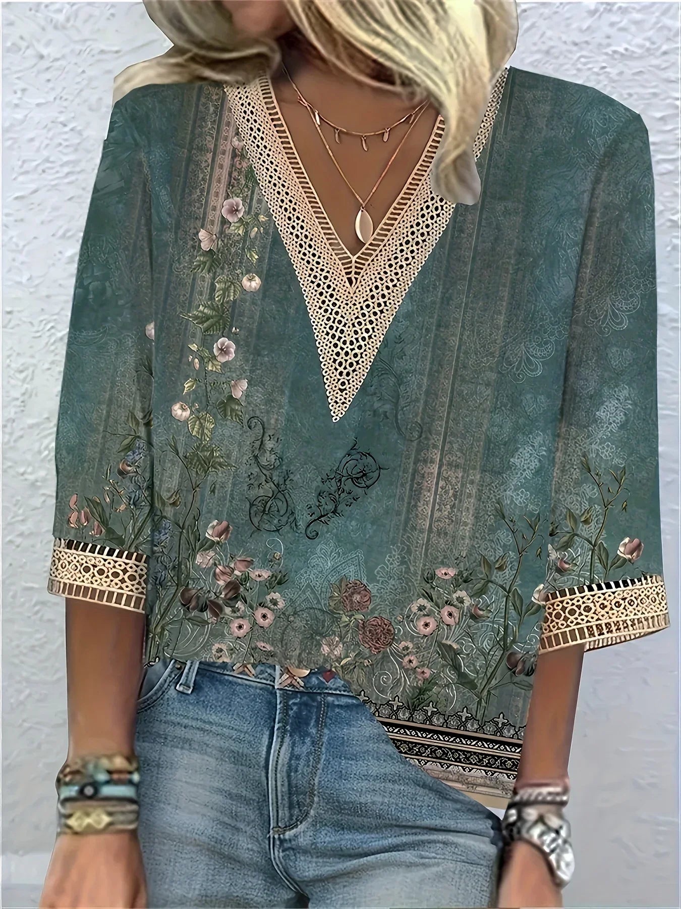 Bohemian V-Neck Blouse with Pattern | Olsen & Olsen™