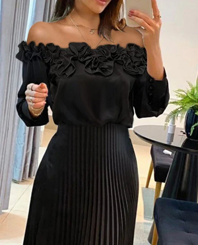 Linda | Off-Shoulder Pleated Dress