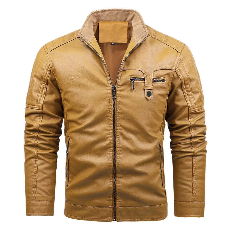 Johan™ Sand – Beige leather jacket with stand-up collar and discreet details