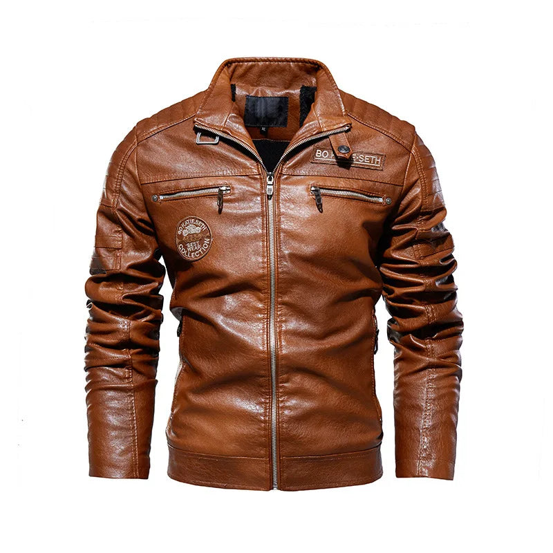Tobias™ Rust – Red-brown motorcycle jacket with patch details