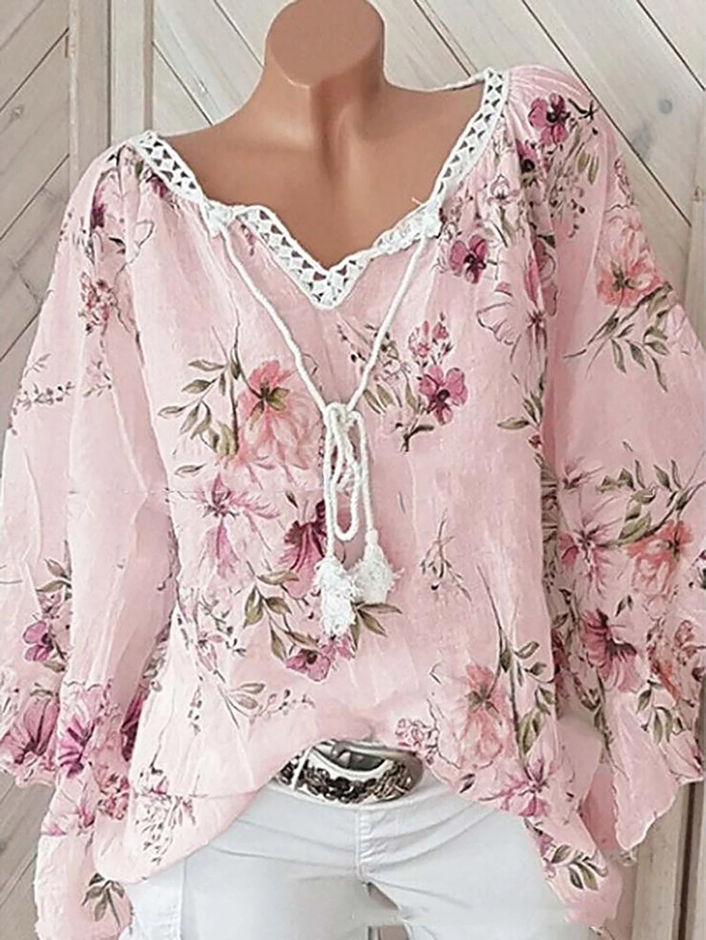 Flower Print Linen Blouse with Lace Closure | Olsen & Olsen™