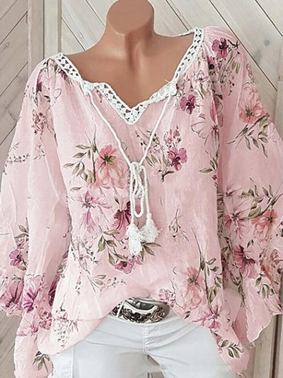 Flower Print Linen Blouse with Lace Closure | Olsen & Olsen™