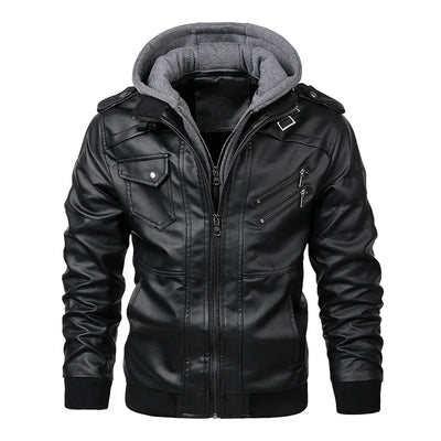 Jonas™ Hybrid – Warm Leather Jacket with Hood and Pockets