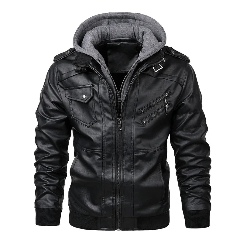 Jonas™ Hybrid – Warm Leather Jacket with Hood and Pockets
