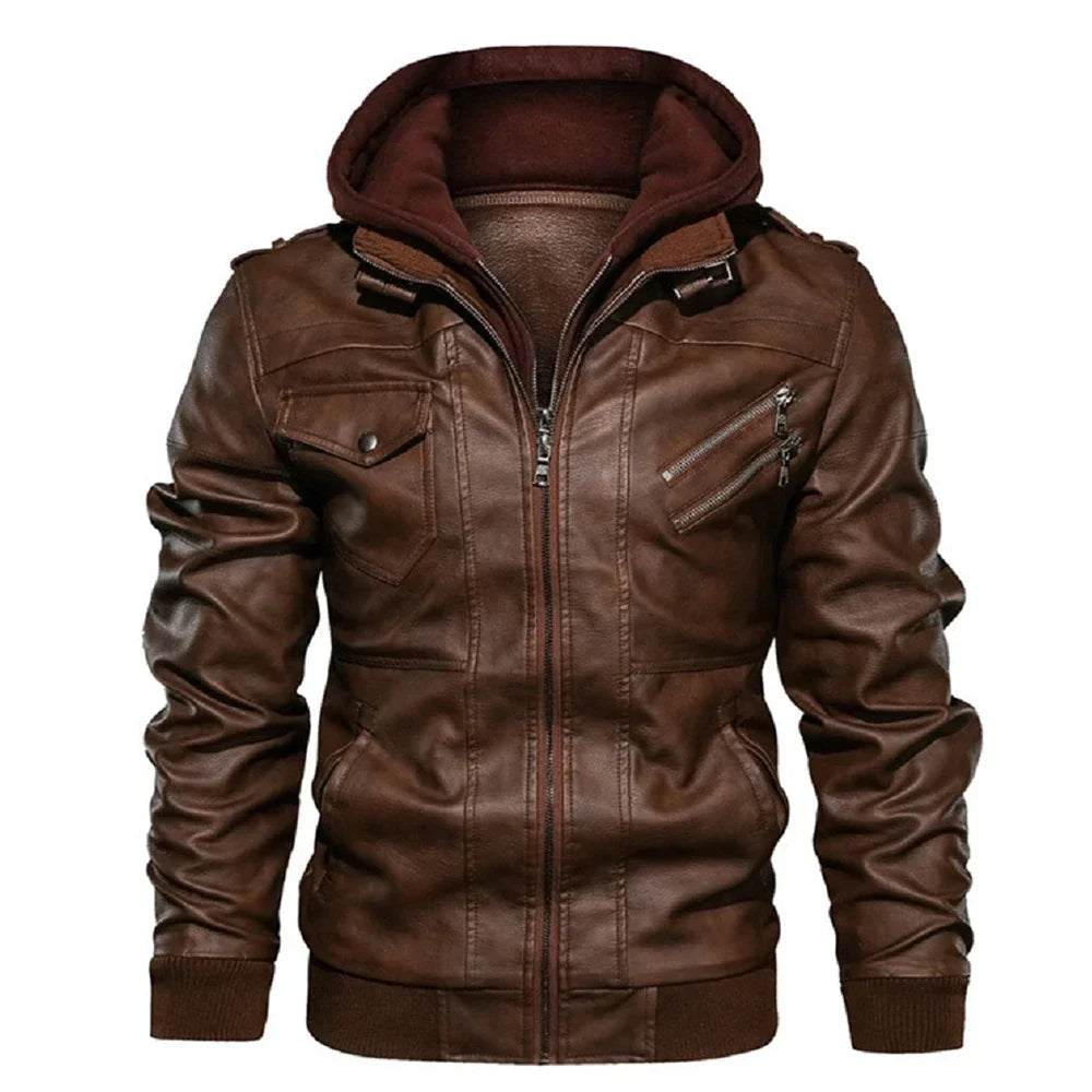 Jonas™ Hybrid – Warm Leather Jacket with Hood and Pockets