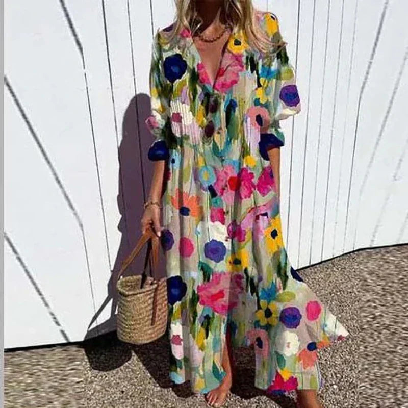 Cassidy™ | Boho Puff Sleeve Maxi Dress