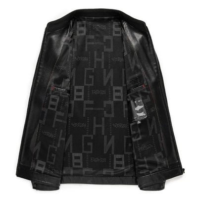 Loke™ Noir – Elegant leather coat with high collar and clean lines