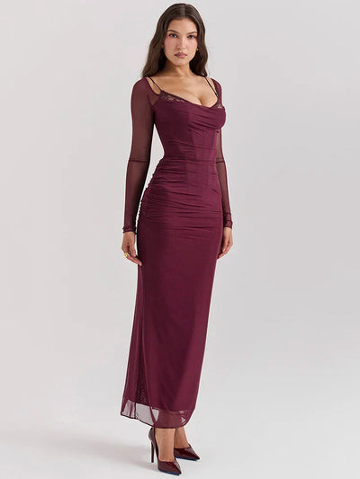 Pink Transparent Maxi Dress with Backless Mesh