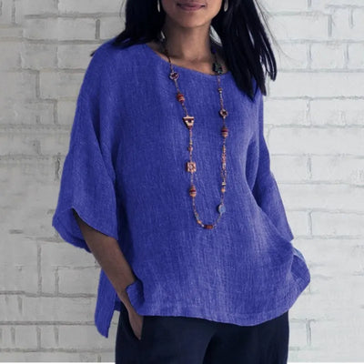 Loose-Fitting Linen Blouse with Short Sleeves | Olsen & Olsen™