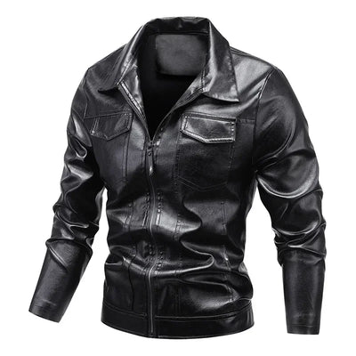 André™ Noir – Black leather jacket with wide collar and defined waist