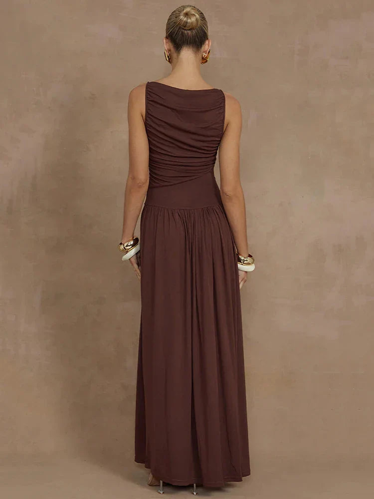 Rosea Ruched Boat Neck Maxi Dress