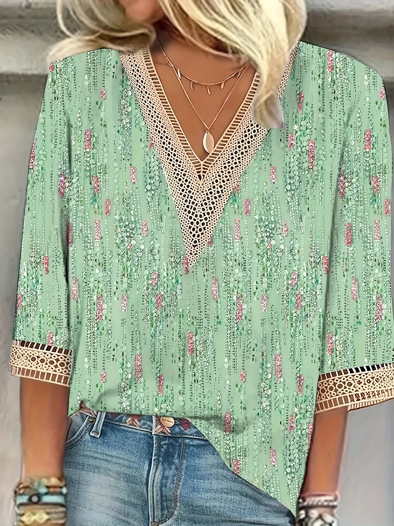Bohemian V-Neck Blouse with Pattern | Olsen & Olsen™