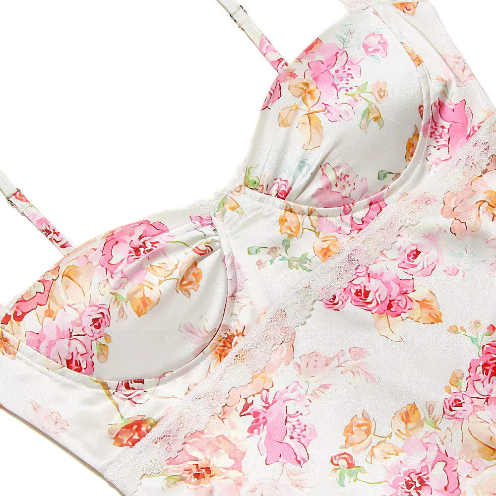 Pink Floral Satin Maxi Dress