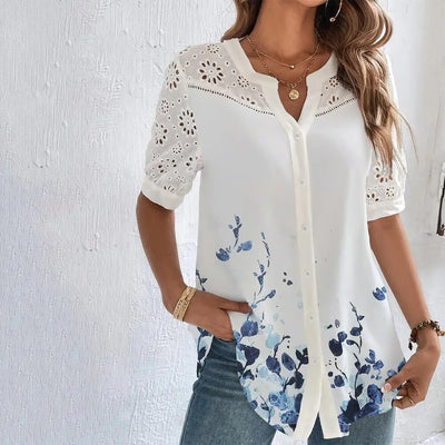 Lace Blouse with Embroidered Floral Motif | Olsen & Olsen™