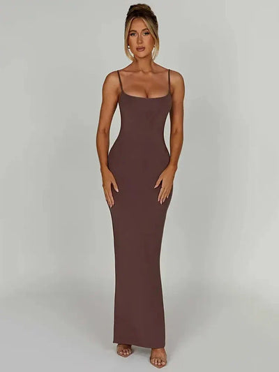Pink Bodycon Maxi Dress with Thin Straps, Backless