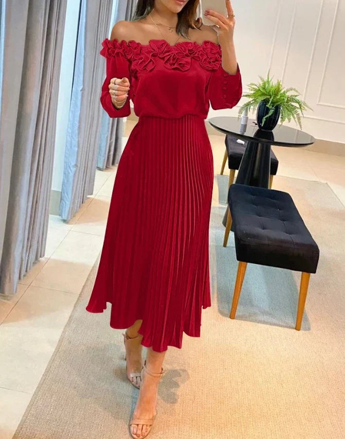 Linda | Off-Shoulder Pleated Dress
