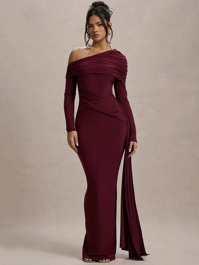 Rosea Skew Collar Draped Maxi Dress