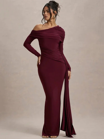 Rosea Skew Collar Draped Maxi Dress
