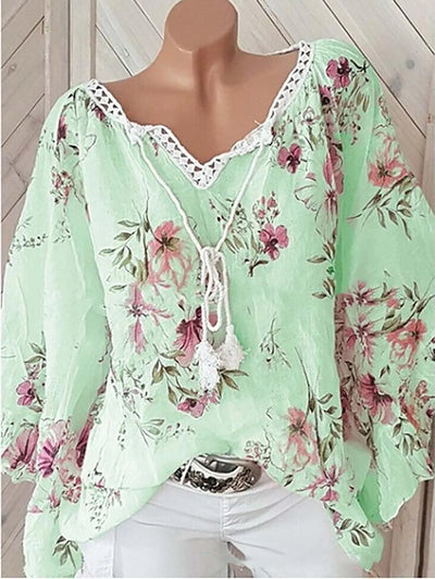 Flower Print Linen Blouse with Lace Closure | Olsen & Olsen™