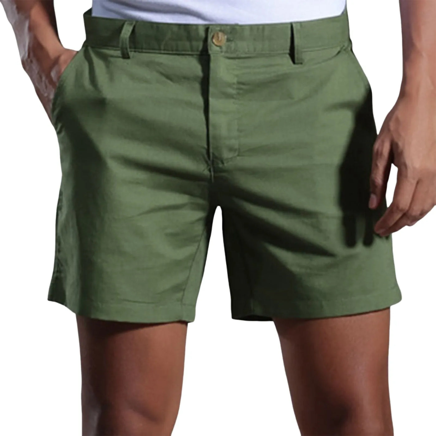 BEACHSIDE LINEN SHORTS – SLIM FIT WITH BUTTON DETAIL