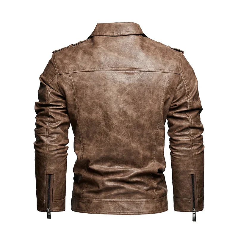 Frederik™ Raw – Brown leather jacket with vintage structure and broad shoulders