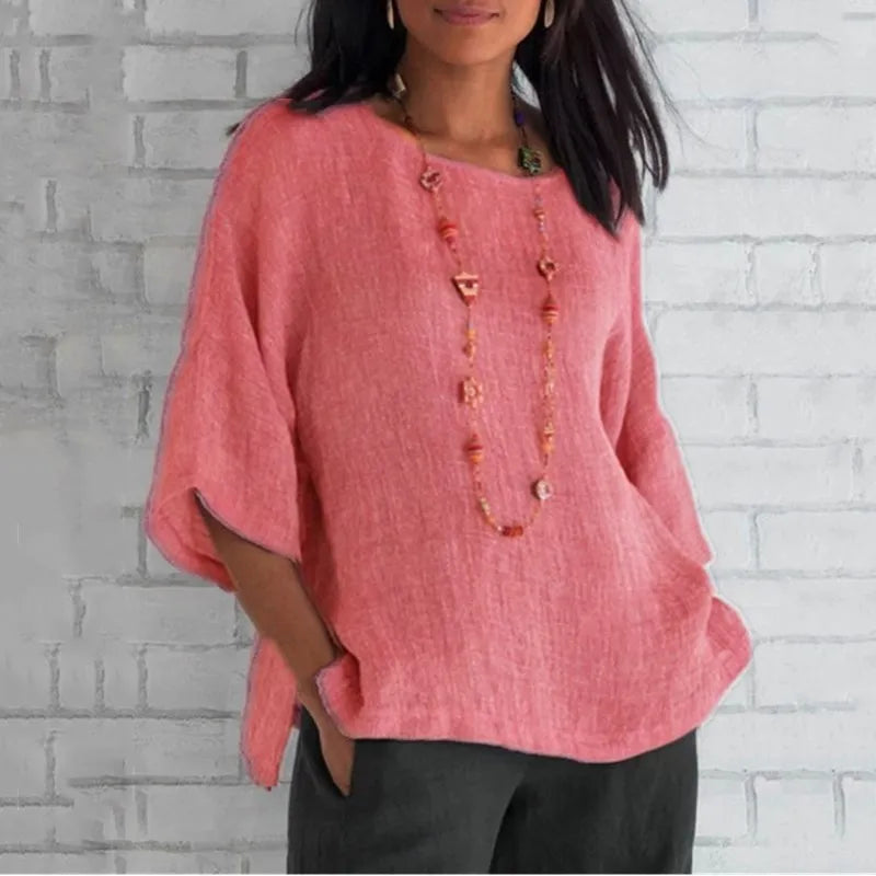 Loose-Fitting Linen Blouse with Short Sleeves | Olsen & Olsen™