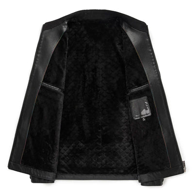 Loke™ Noir – Elegant leather coat with high collar and clean lines