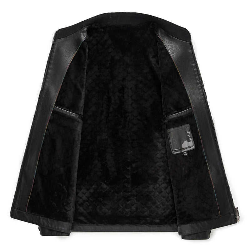 Loke™ Noir – Elegant leather coat with high collar and clean lines