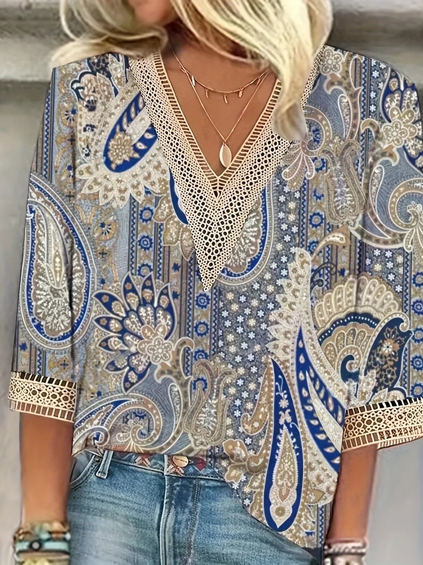 Bohemian V-Neck Blouse with Pattern | Olsen & Olsen™