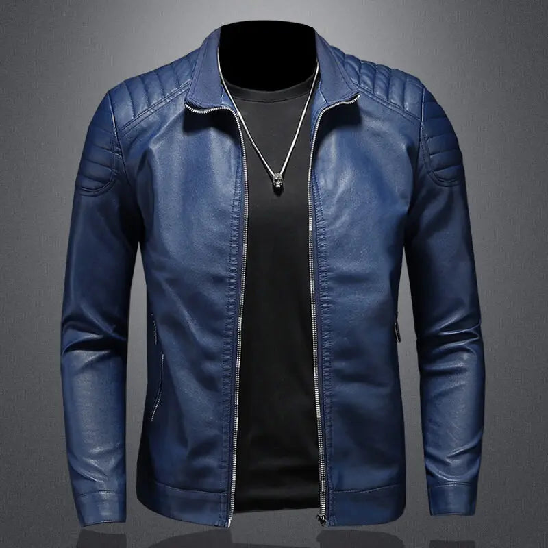 Storm™ Edge – Blue PU Leather Jacket with Modern Shoulder Details