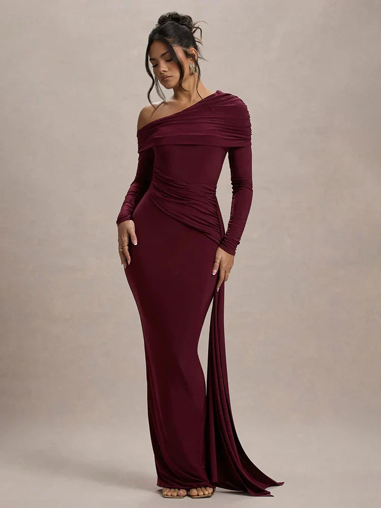 Rosea Skew Collar Draped Maxi Dress