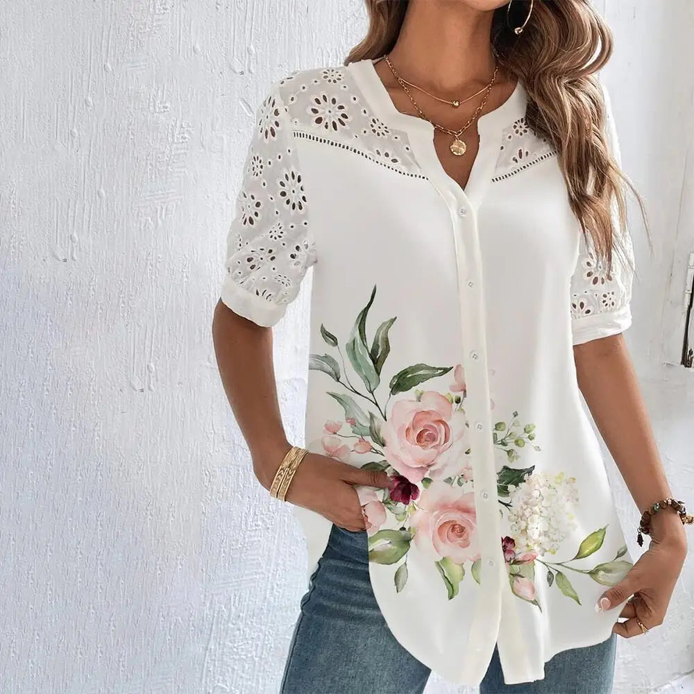 Lace Blouse with Embroidered Floral Motif | Olsen & Olsen™