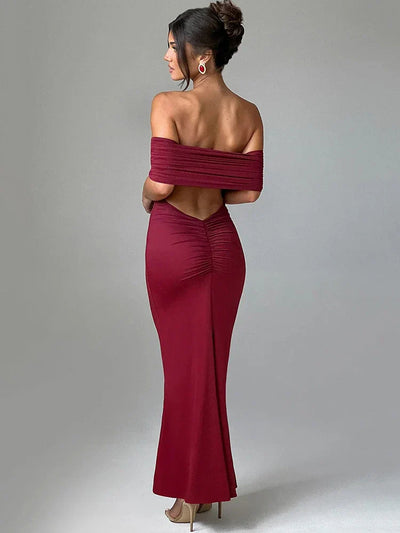 Pink Strapless Backless Bodycon Maxi Dress