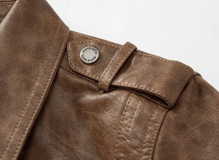 Frederik™ Raw – Brown Leather Jacket with Vintage Texture and Broad Shoulders