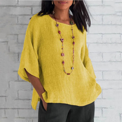 Loose-Fitting Linen Blouse with Short Sleeves | Olsen & Olsen™