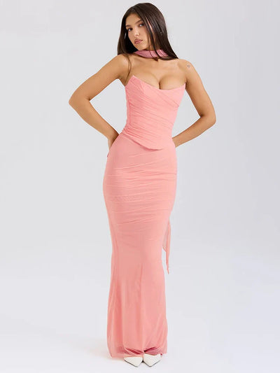 Rosea Set: Strapless Crop Top and Long Maxi Skirt