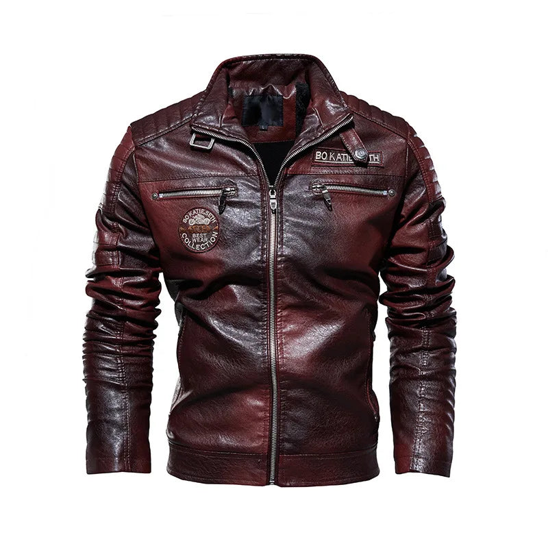 Tobias™ Rust – Red-brown motorcycle jacket with patch details
