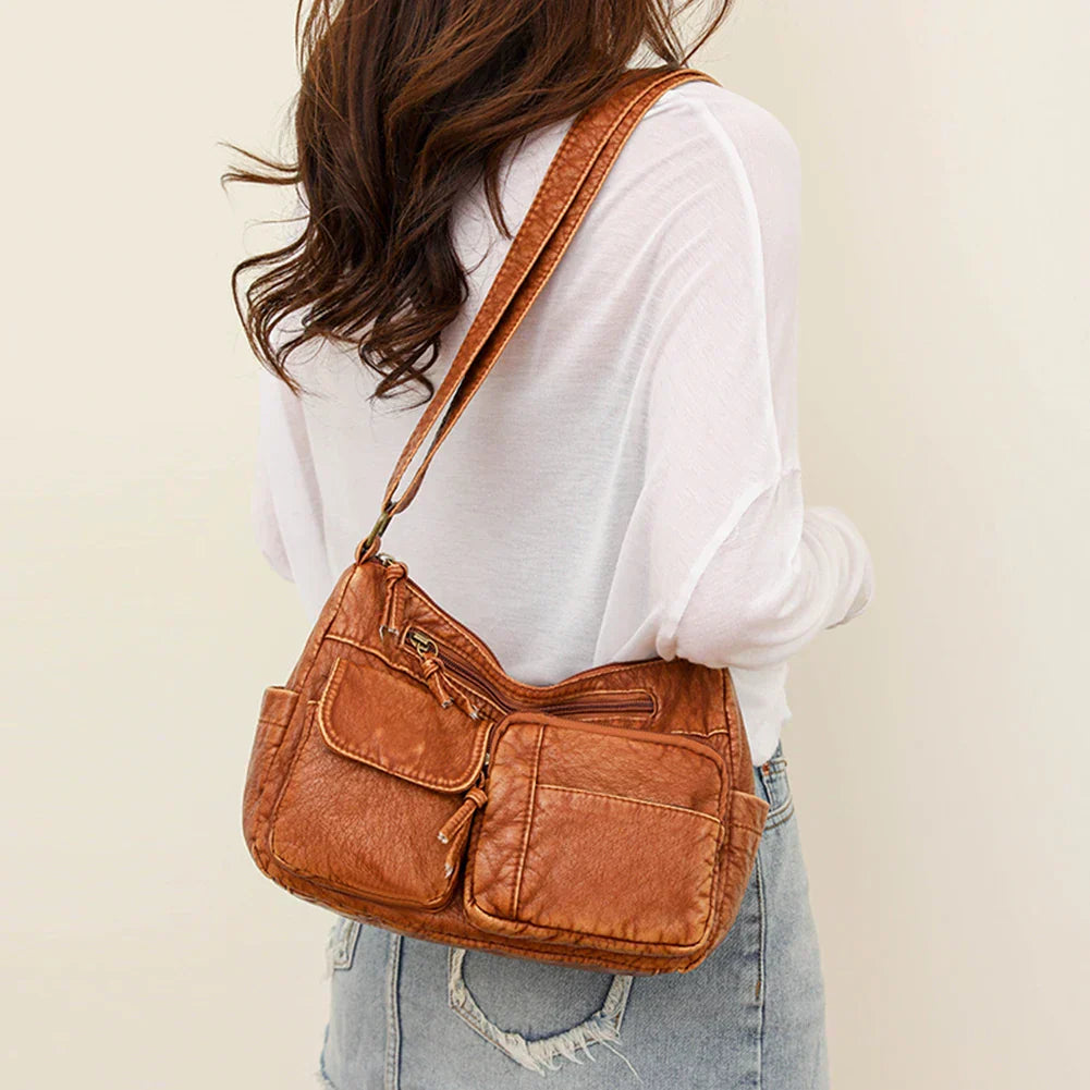 Lykke™ | Vintage Leather Shoulder Bag with Multiple Compartments