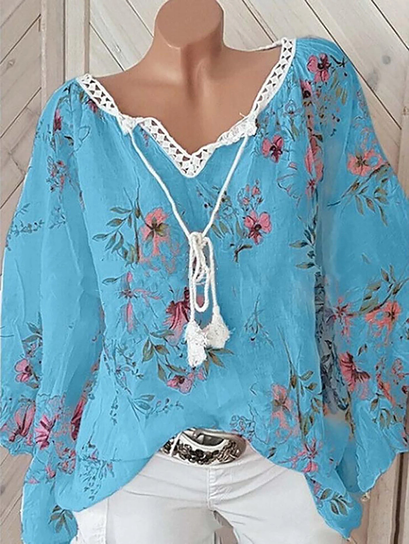 Flower Print Linen Blouse with Lace Closure | Olsen & Olsen™