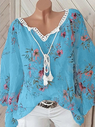 Flower Print Linen Blouse with Lace Closure | Olsen & Olsen™