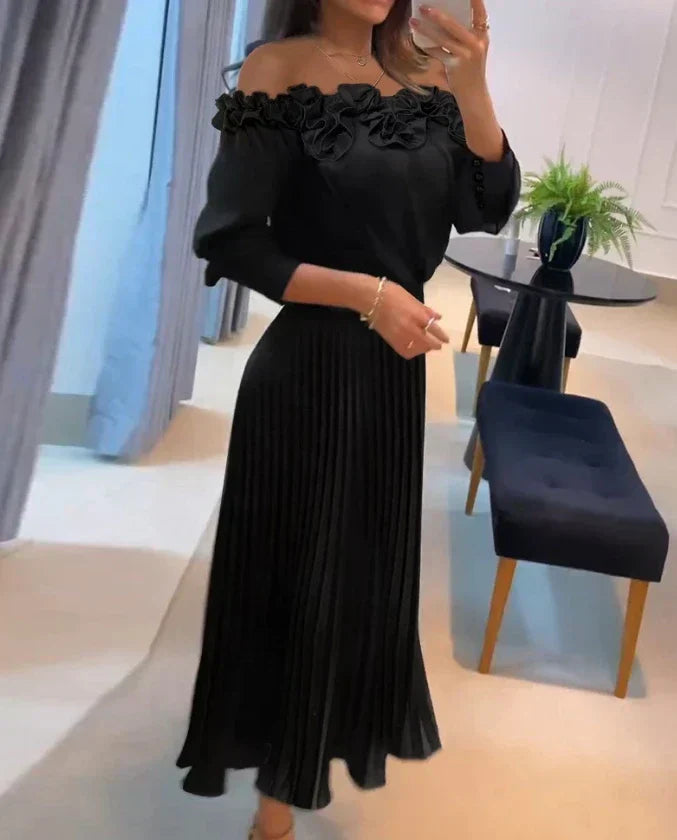 Linda | Off-Shoulder Pleated Dress